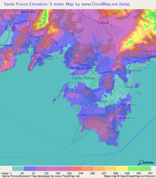 Santa Ponca,Spain Elevation Map