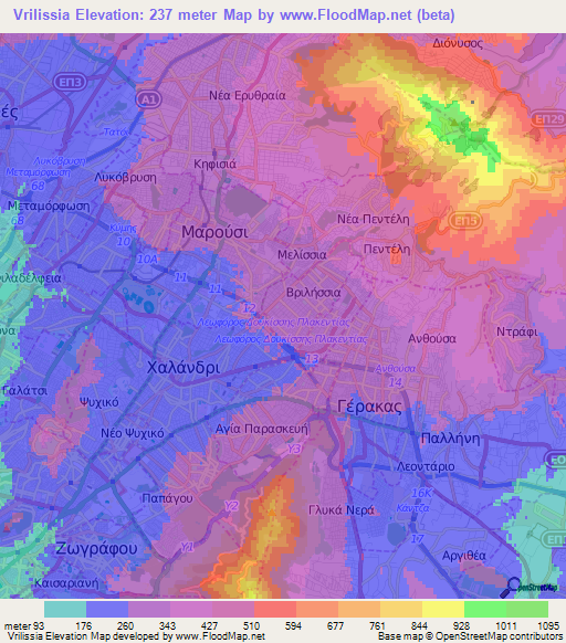 Vrilissia,Greece Elevation Map