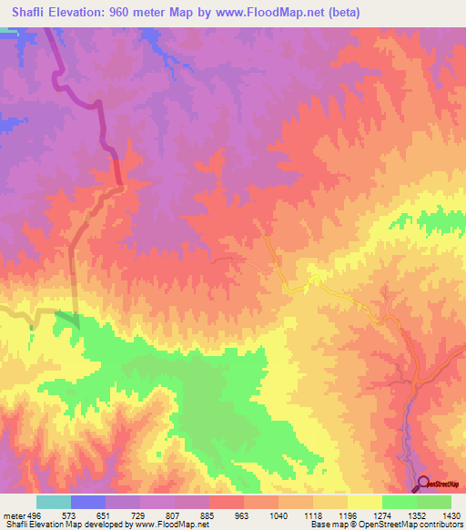 Shafli,Iran Elevation Map