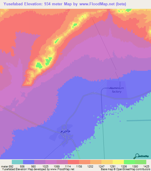 Yusefabad,Iran Elevation Map