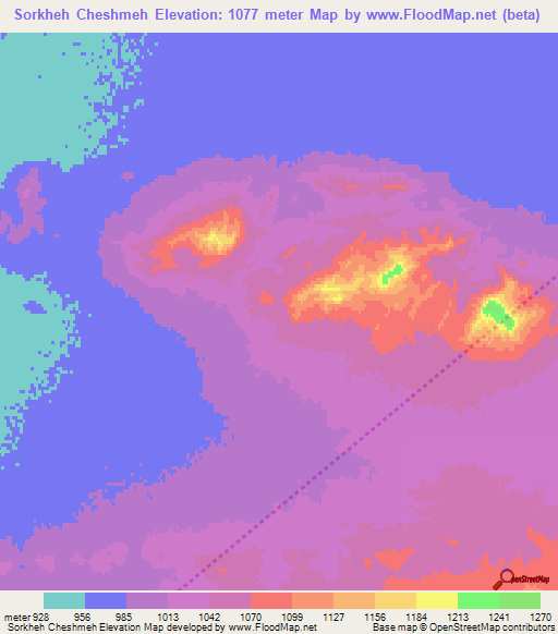 Sorkheh Cheshmeh,Iran Elevation Map