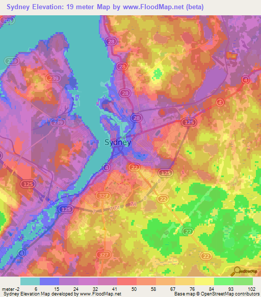 Sydney,Canada Elevation Map