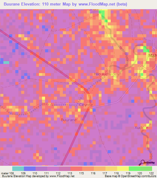 Buurane,Somalia Elevation Map