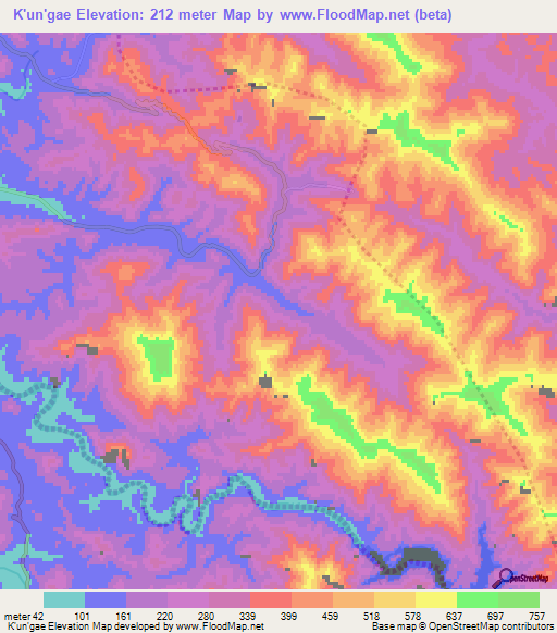 K'un'gae,North Korea Elevation Map