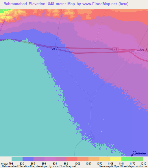 Bahmanabad,Iran Elevation Map