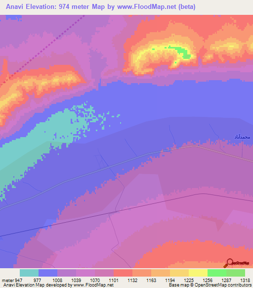 Anavi,Iran Elevation Map
