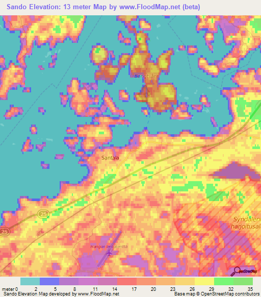 Sando,Finland Elevation Map