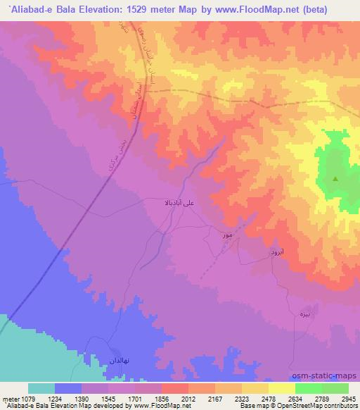 `Aliabad-e Bala,Iran Elevation Map