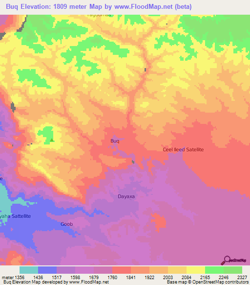 Buq,Somalia Elevation Map