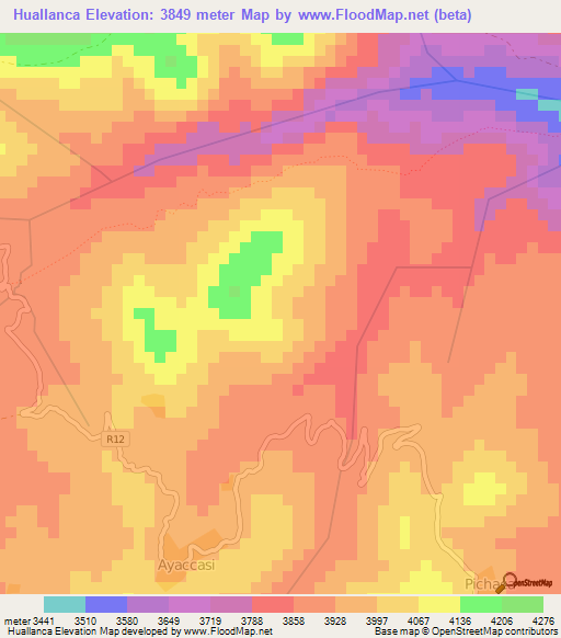 Huallanca,Peru Elevation Map