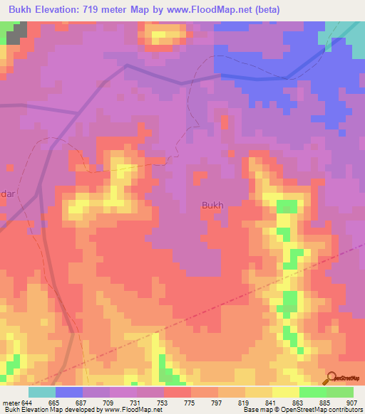 Bukh,Somalia Elevation Map