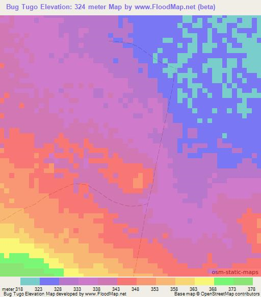 Bug Tugo,Somalia Elevation Map