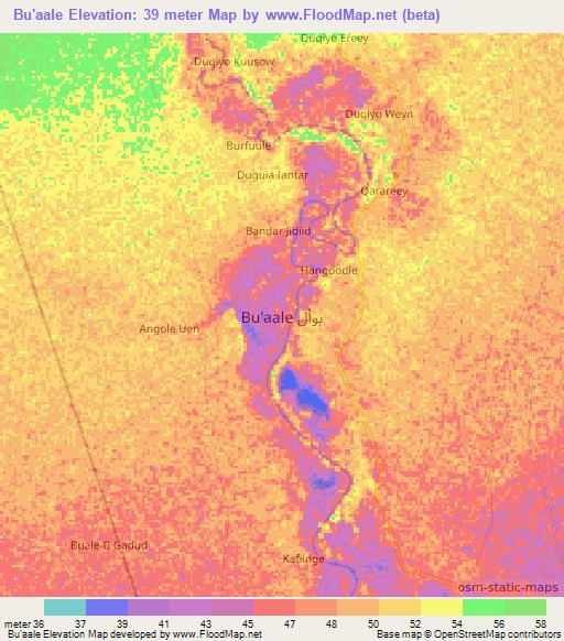 Bu'aale,Somalia Elevation Map