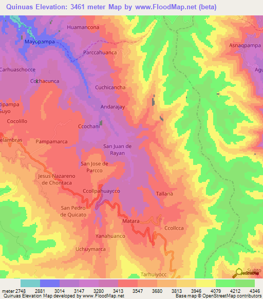 Quinuas,Peru Elevation Map