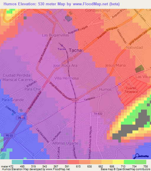 Humos,Peru Elevation Map