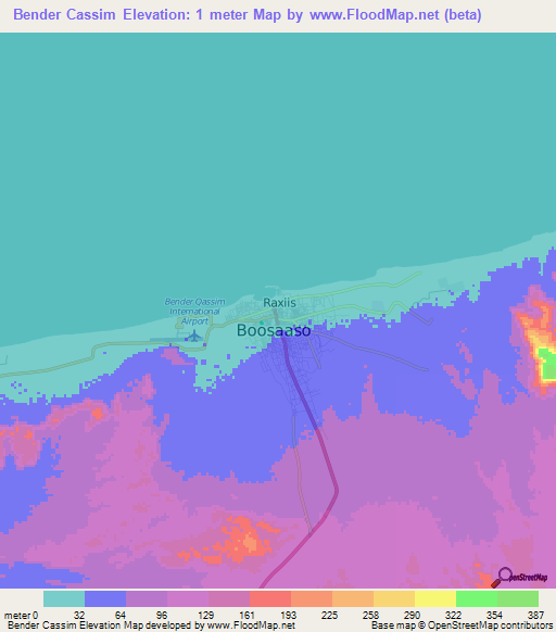 Bender Cassim,Somalia Elevation Map