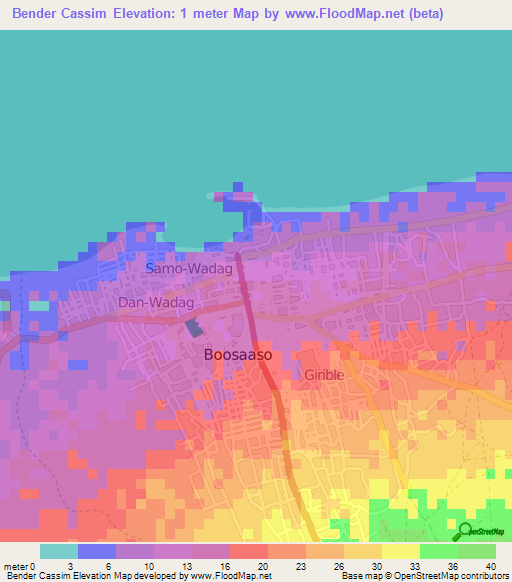 Bender Cassim,Somalia Elevation Map