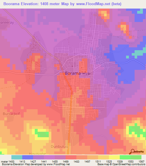 Boorama,Somalia Elevation Map