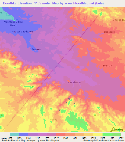 Boodhka,Somalia Elevation Map