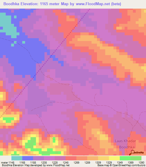Boodhka,Somalia Elevation Map