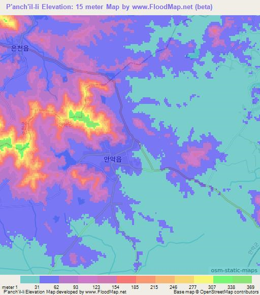 P'anch'il-li,North Korea Elevation Map