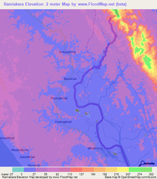Ramiakara,Myanmar Elevation Map