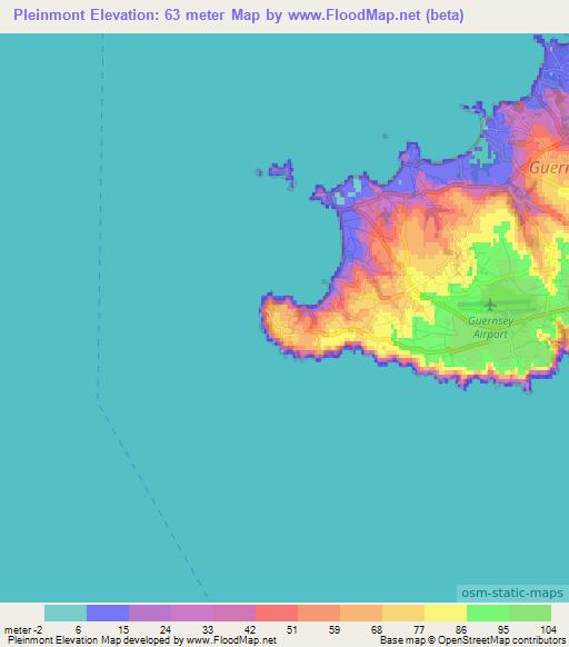 Pleinmont,Guernsey Elevation Map