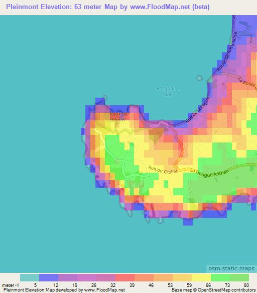 Pleinmont,Guernsey Elevation Map