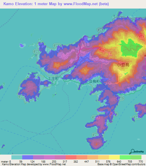 Kamo,Japan Elevation Map