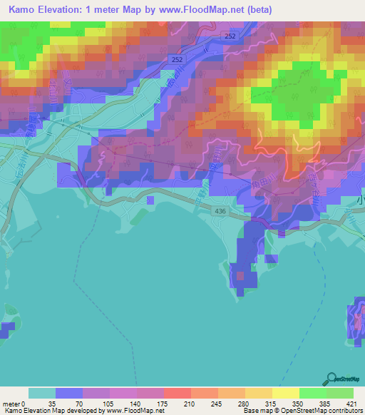 Kamo,Japan Elevation Map