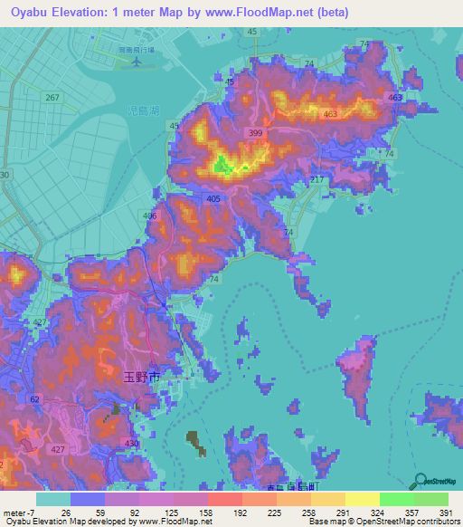 Oyabu,Japan Elevation Map