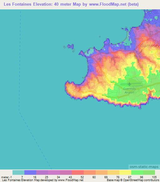 Les Fontaines,Guernsey Elevation Map