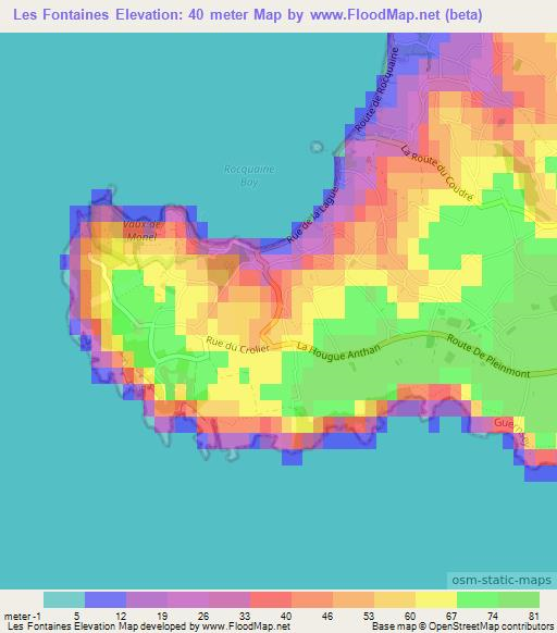 Les Fontaines,Guernsey Elevation Map