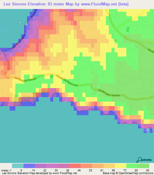 Les Simons,Guernsey Elevation Map
