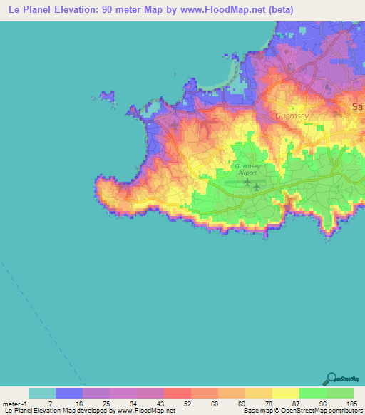 Le Planel,Guernsey Elevation Map