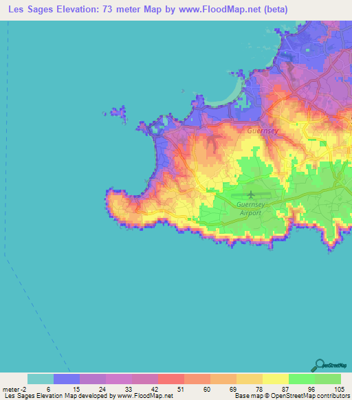 Les Sages,Guernsey Elevation Map
