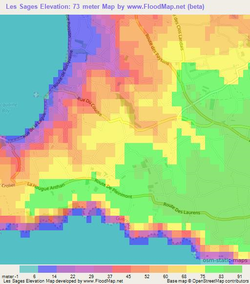 Les Sages,Guernsey Elevation Map