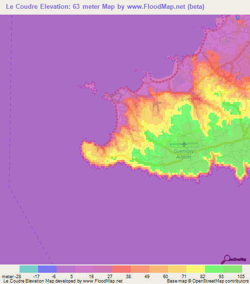 Le Coudre,Guernsey Elevation Map