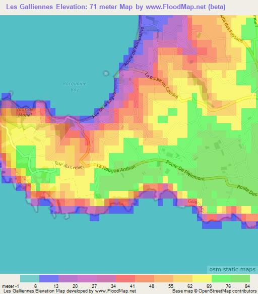 Les Galliennes,Guernsey Elevation Map