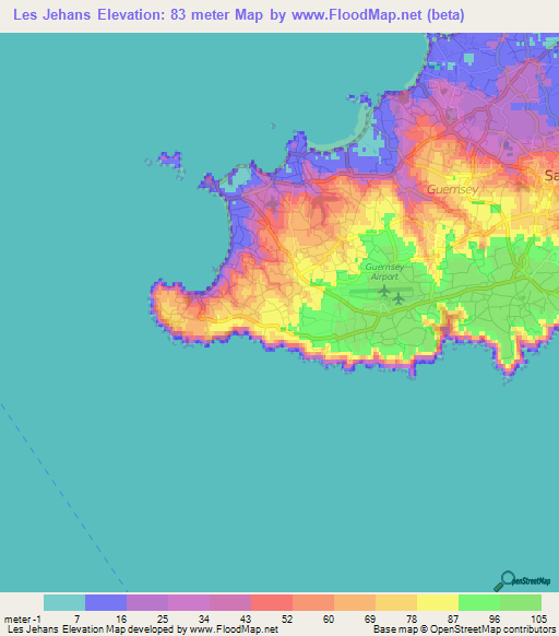 Les Jehans,Guernsey Elevation Map