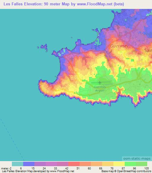 Les Falles,Guernsey Elevation Map