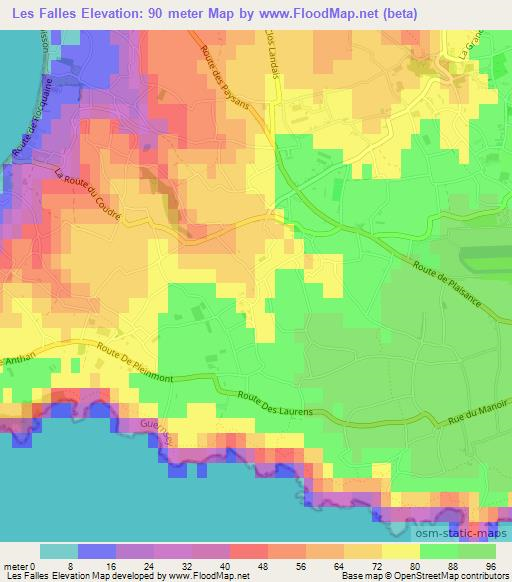 Les Falles,Guernsey Elevation Map