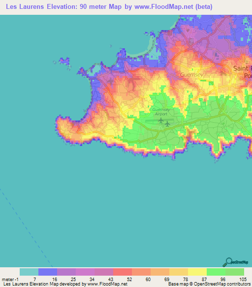 Les Laurens,Guernsey Elevation Map