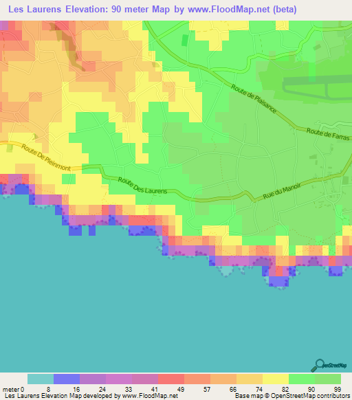 Les Laurens,Guernsey Elevation Map