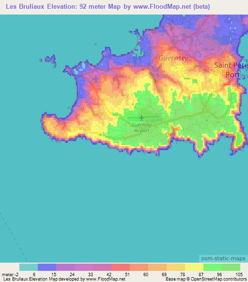 Les Bruliaux,Guernsey Elevation Map