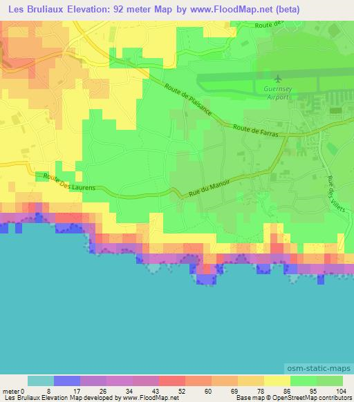 Les Bruliaux,Guernsey Elevation Map