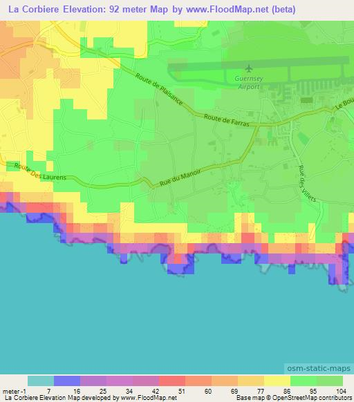 La Corbiere,Guernsey Elevation Map
