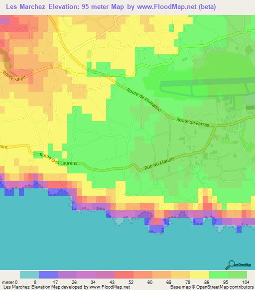 Les Marchez,Guernsey Elevation Map