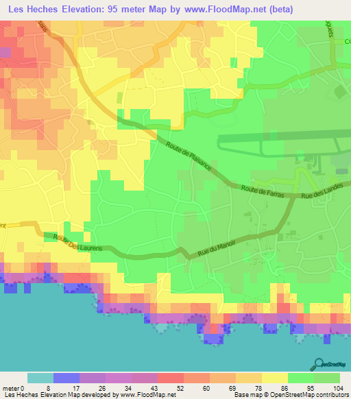 Les Heches,Guernsey Elevation Map
