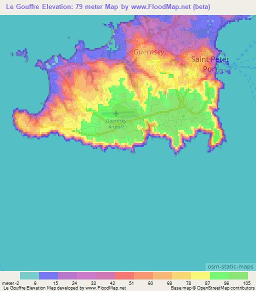 Le Gouffre,Guernsey Elevation Map